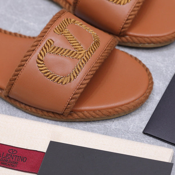 VLogo Torchon Slide Sandal Gold Leather Canvas 941252