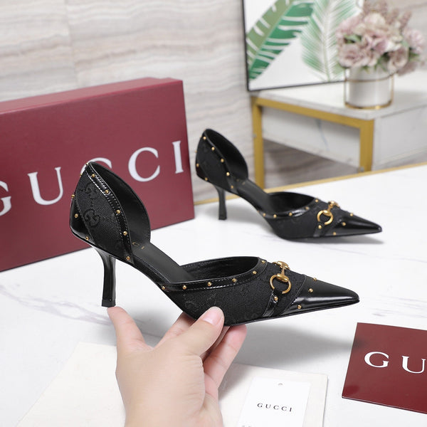 GG 26s Savoy Pumps Black Lambskin Canvas 961241