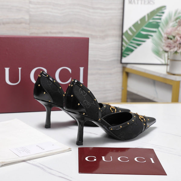 GG 26s Savoy Pumps Black Lambskin Canvas 961241