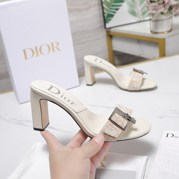 CD 26s D-Idole Mules 8.5cm White Jacquard Calfskin 961310