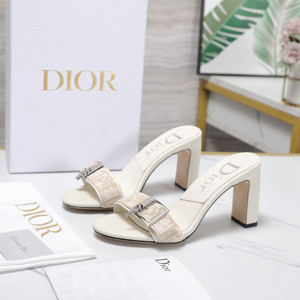 CD 26s D-Idole Mules 8.5cm White Jacquard Calfskin 961310
