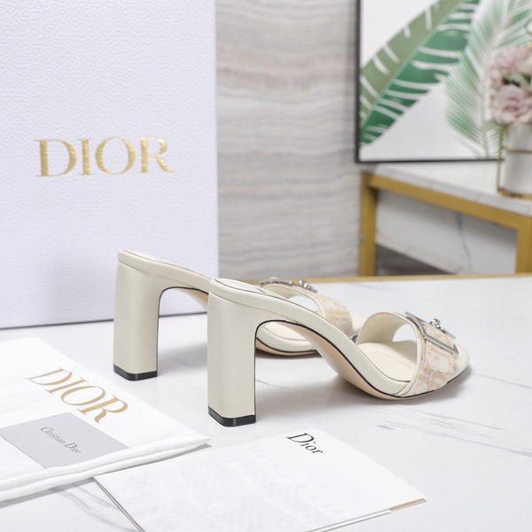 CD 26s D-Idole Mules 8.5cm White Jacquard Calfskin 961310