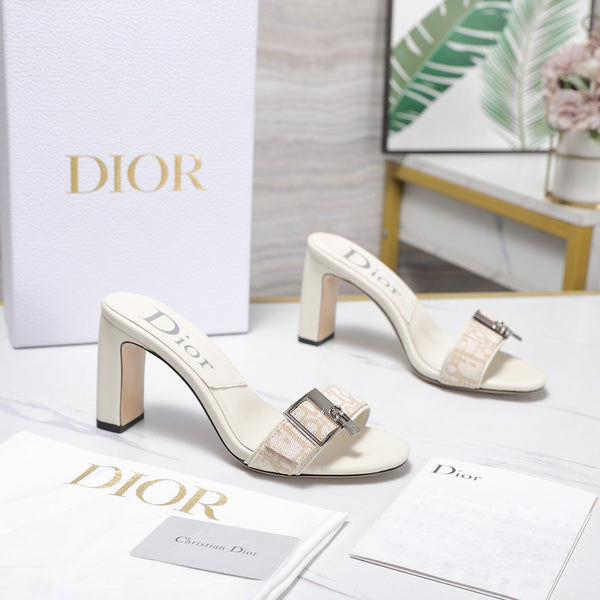 CD 26s D-Idole Mules 8.5cm White Jacquard Calfskin 961310
