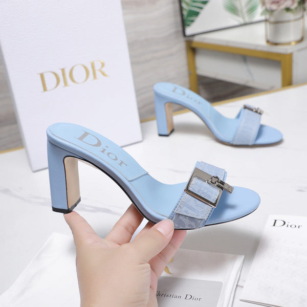 CD 26s D-Idole Mules 8.5cm Light Blue Jacquard Calfskin 961311