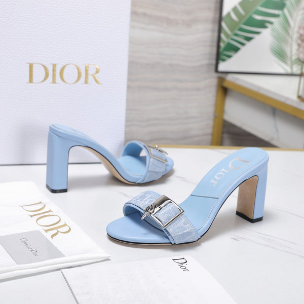 CD 26s D-Idole Mules 8.5cm Light Blue Jacquard Calfskin 961311