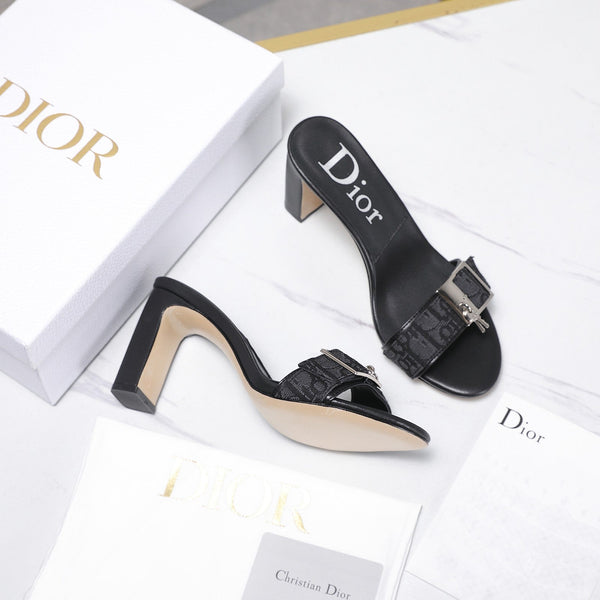 CD 26s D-Idole Mules 8.5cm Black Jacquard Calfskin 961312