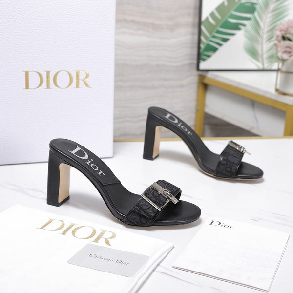 CD 26s D-Idole Mules 8.5cm Black Jacquard Calfskin 961312