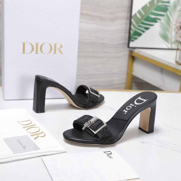 CD 26s D-Idole Mules 8.5cm Black Jacquard Calfskin 961312