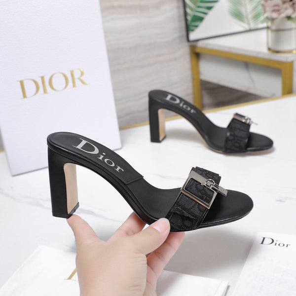 CD 26s D-Idole Mules 8.5cm Black Jacquard Calfskin 961312