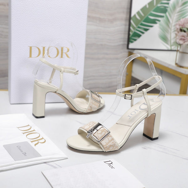 CD 26s D-Idole Heeled Sandals 8.5cm White Jacquard Calfskin 961313