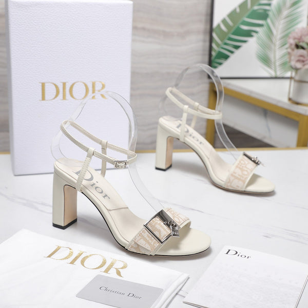 CD 26s D-Idole Heeled Sandals 8.5cm White Jacquard Calfskin 961313