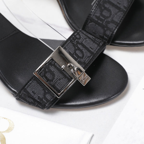 CD 26s D-Idole Heeled Sandals 8.5cm Black Jacquard Calfskin 961315