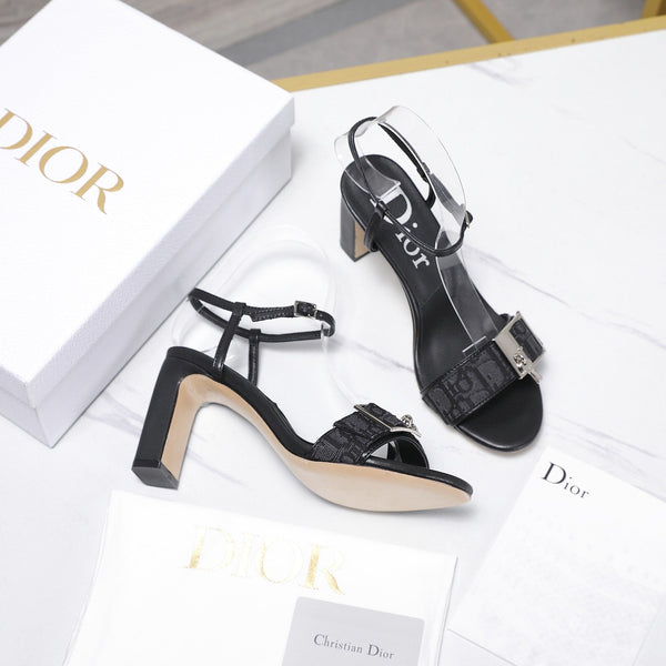 CD 26s D-Idole Heeled Sandals 8.5cm Black Jacquard Calfskin 961315