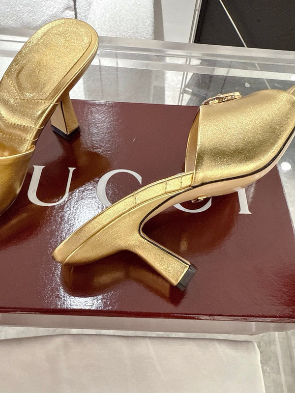 GC 2025 Double G High Heel Sandals Gold Sheepskin 292472