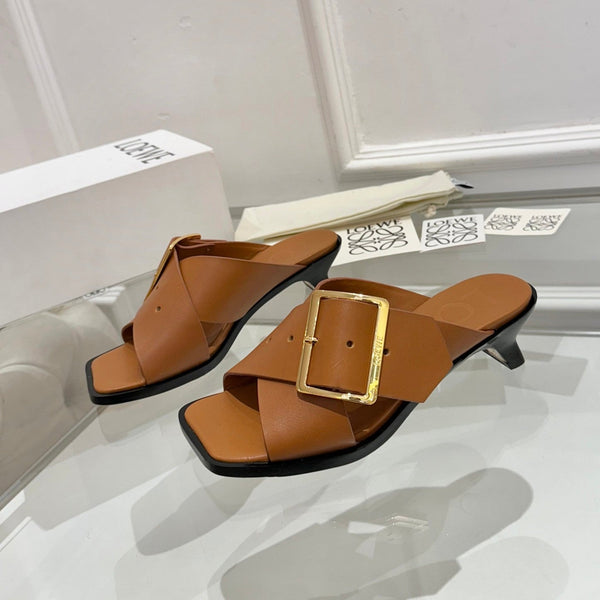 Loewe Petal Belt Mule Mahogany Brown Cowhide