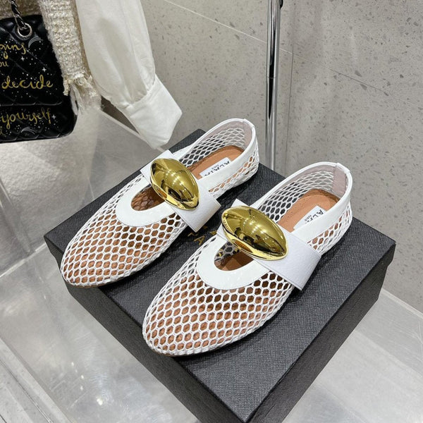 ballet flat jewel fishnet white lambskin