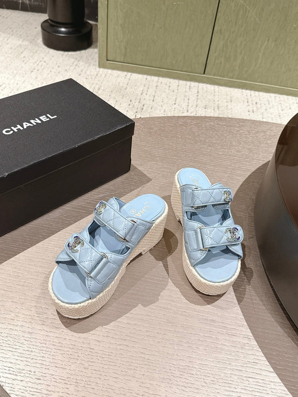 CC 26s Dad Platform Sandal Mule Light Blue Sheepskin 762874