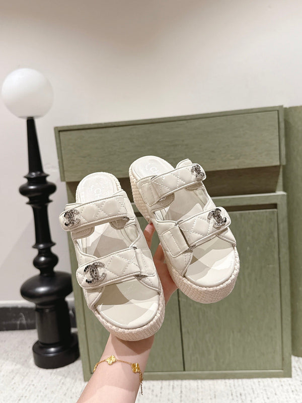 CC 26s Dad Platform Sandal Mule White Sheepskin 762876