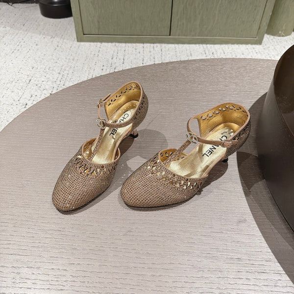 CC 26s T-strap Slingback 6.5cm Gold Lambskin/Rhinestones 917015