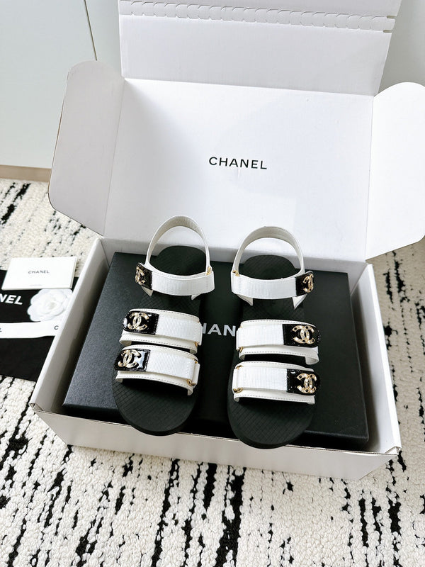 CC 25 Dad Sandals White Fabric Leather 300170