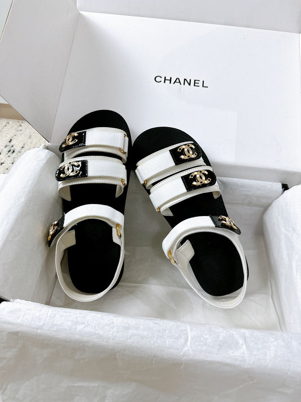 CC 25 Dad Sandals White Fabric Leather 300170
