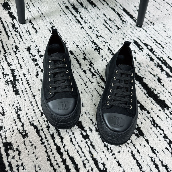 CC Platform Sneakers Black Rubber Cotton 696673