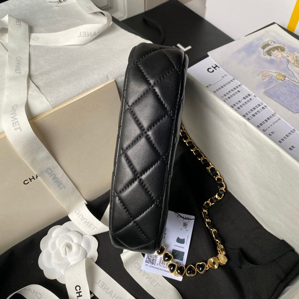 24p cc hobo bag 20cm black lambskin gold hardware