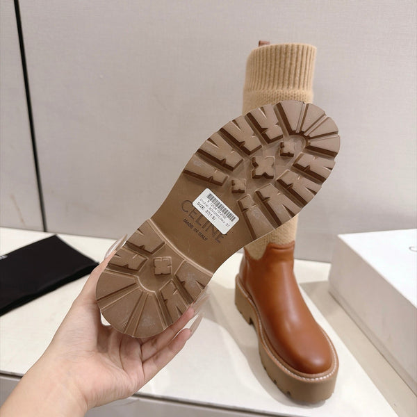 CE 26s Sock Long Boots Brown Lambskin Cotton 101096