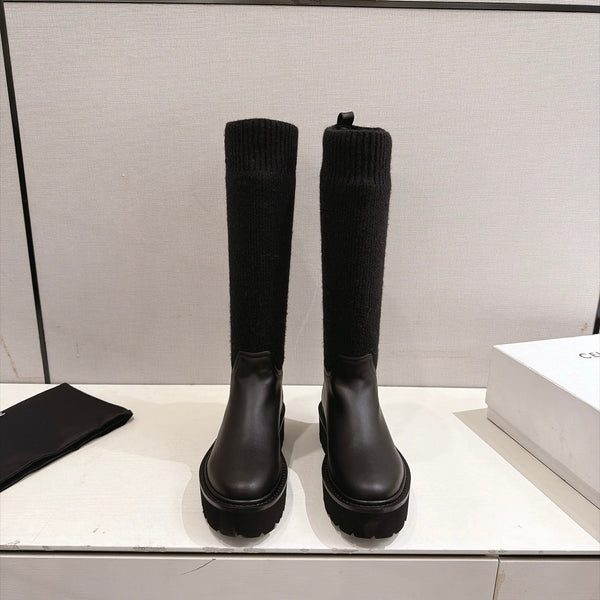 CE 26s Sock Long Boots Black Lambskin Cotton 101097