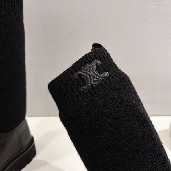 CE 26s Sock Long Boots Black Lambskin Cotton 101097
