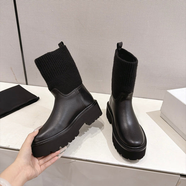 CE 26s Sock Ankle Boots Black Lambskin Cotton 101099