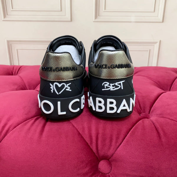 DC 24 Portofino Sneakers Black Digital-Print Sheepskin & Crown Embroidery 100859