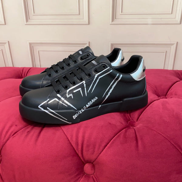 DC 25 Portofino Sneakers Black Eagle-Print & Sheepskin 271107