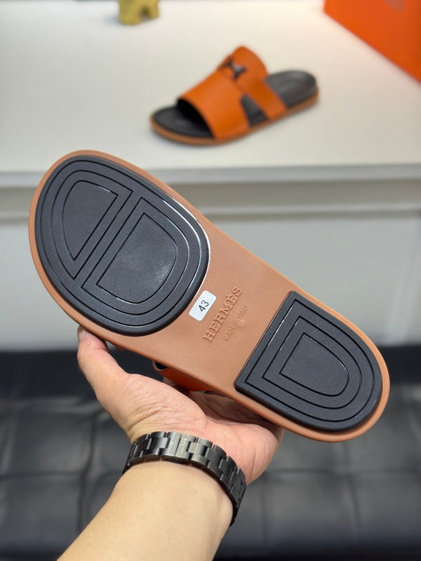 HM Oran H Black Buckle Slippers in Orange Cowhide 735250