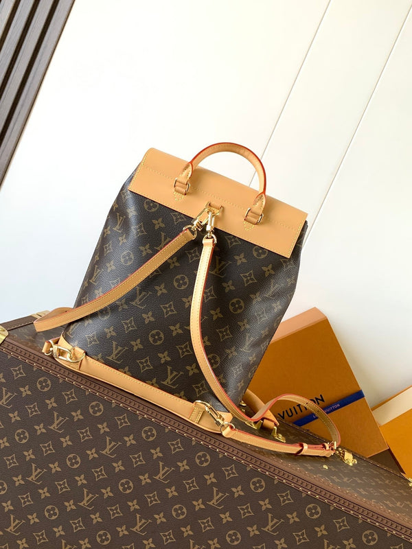 LV Soho MM Backpack 24cm Brown Beige Monogram Canvas & Cowhide