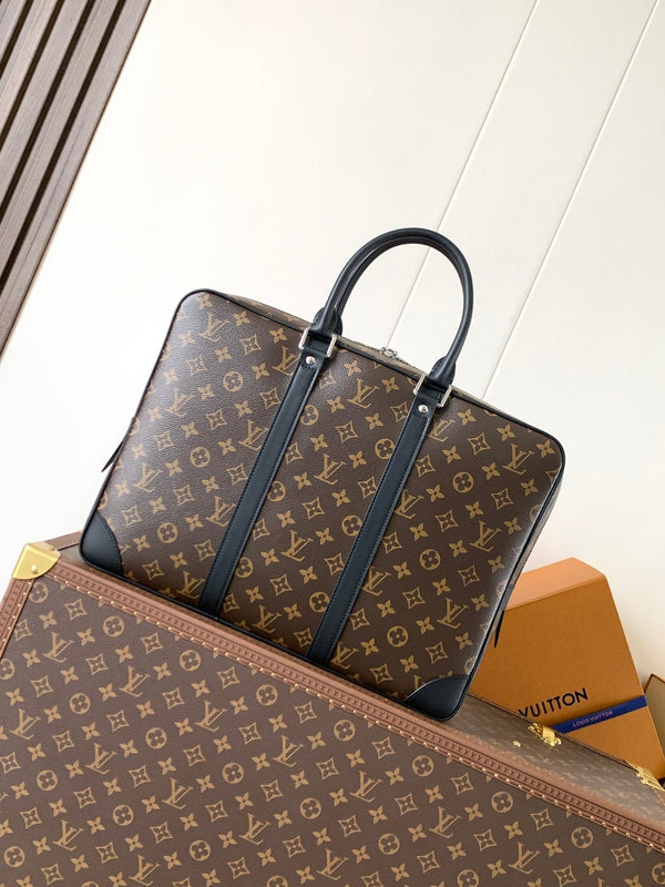 LV Porte-Documents Voyage Brown Black Macassar Canvas