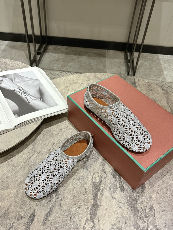 LP hollow knit ballet flats gray fabric 379028