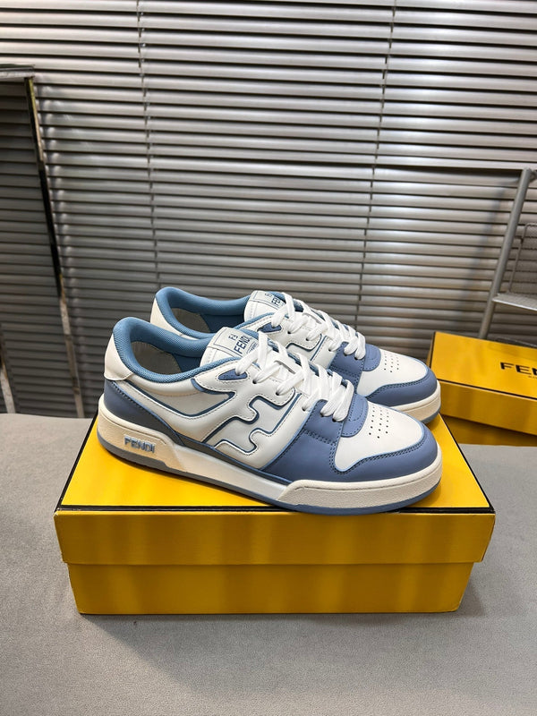 FENDI MATCH LOW TOPS IN CERULEAN BLUE MIX WHITE CALFSKIN AND MESH