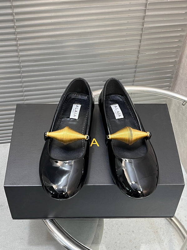 Alaia 25 Jewel Patent Leather Ballet Flats Black Lambskin 300012