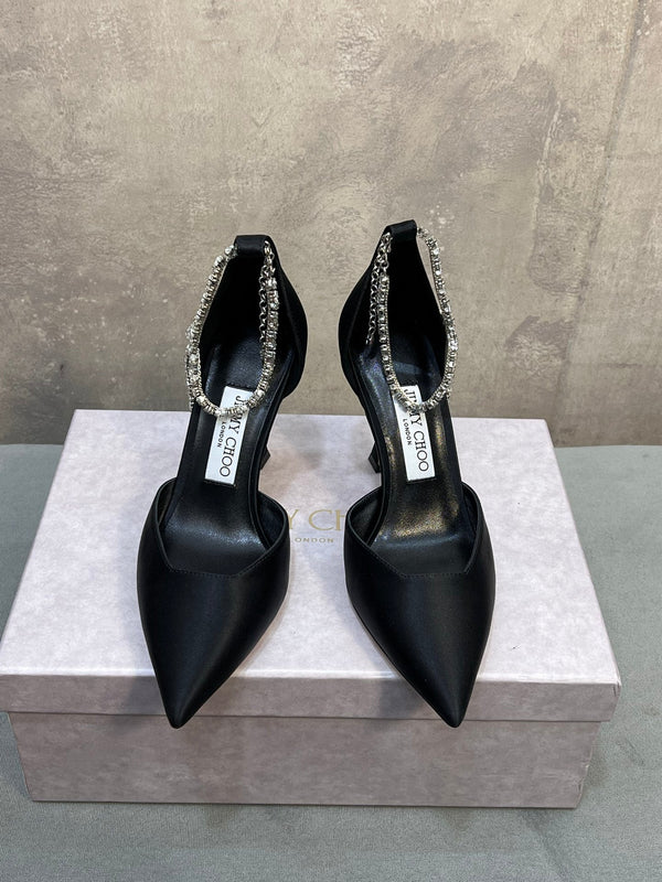Jimmy 26 Stevie Pump 10cm Black Crystal Satin 682959