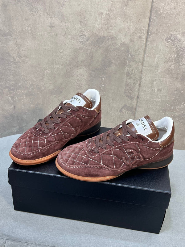 Chanel 26s Sneakers In Dark Brown Suede Quilted Cc Logo