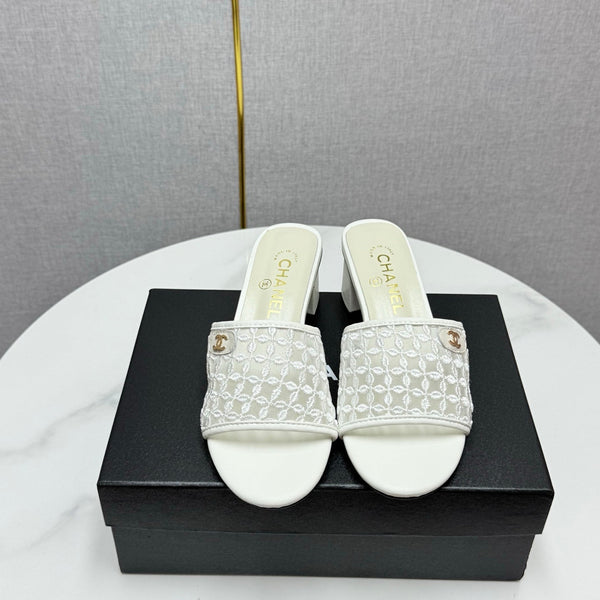 CC 25 Heel Sandals 50m White Mesh And Sheepskin 368804