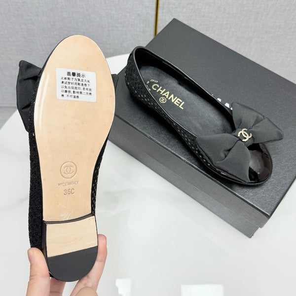 CC 25 Bow Ballet Flats Black Canvas And Grosgrain 368808