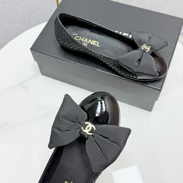 CC 25 Bow Ballet Flats Black Canvas And Grosgrain 368808