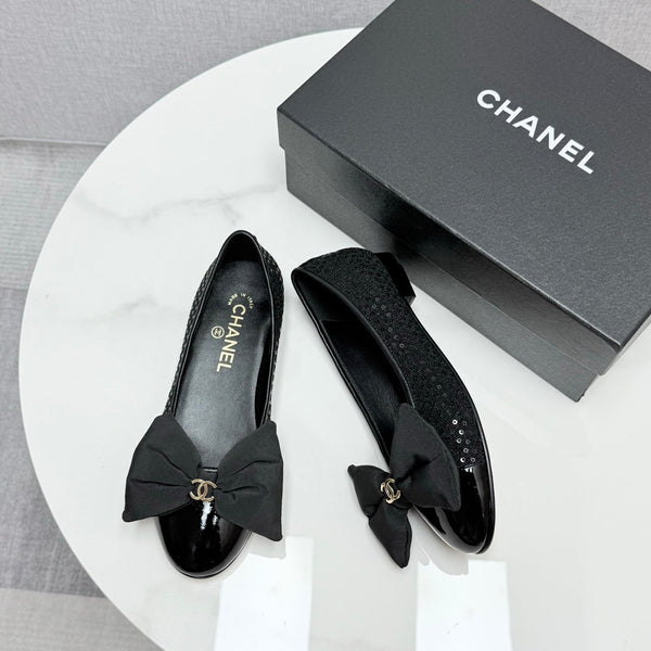 CC 25 Bow Ballet Flats Black Canvas And Grosgrain 368808