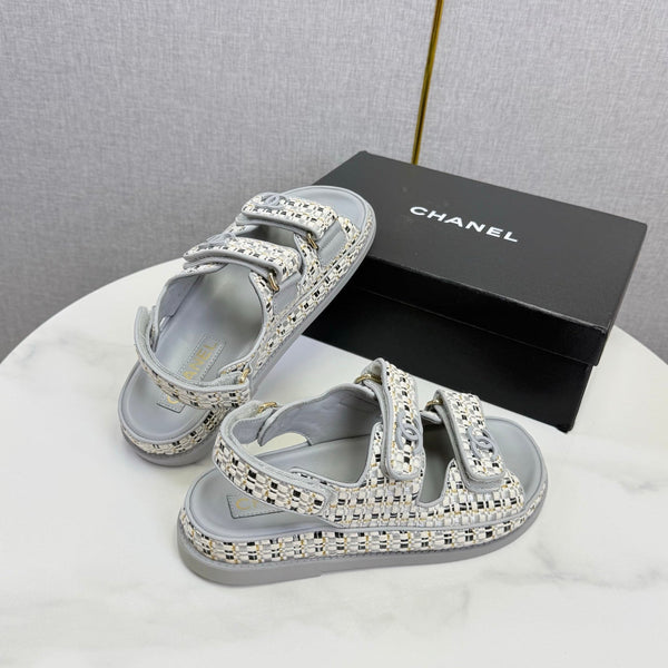 CC Dad Sandal Grey Cream Tweed Sheepskin 620121