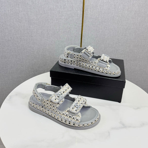 CC Dad Sandal Grey Cream Tweed Sheepskin 620121