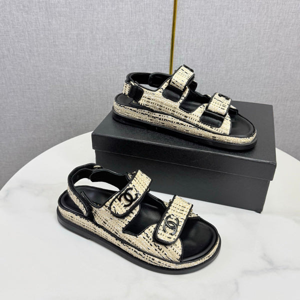 CC Dad Sandal Cream Black Tweed Sheepskin 620123