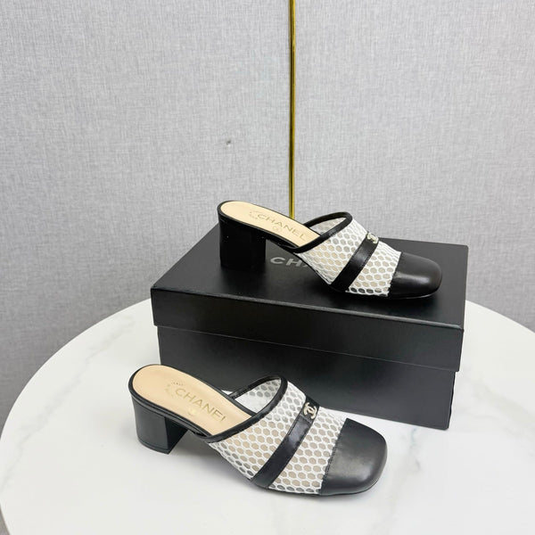 CC 26s Sandal 4.5cm Black Beige Mesh Sheepskin 639824