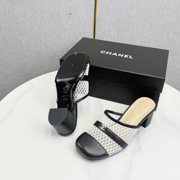 CC 26s Sandal 4.5cm Black Beige Mesh Sheepskin 639824